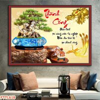 Tranh dán tường Tranh tết 2021 Tranh thư pháp Chậu Bonsai - hoa mai 10, Tranh dán tường 3d hiện đại (tích hợp sẵn keo)