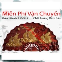 Tranh dáng quạt gỗ hương đỏ-Tranh quạt thuận buồm xuôi gió