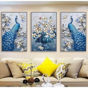 Tranh decor: Công xanh bên lọ hoa sứ DC3276