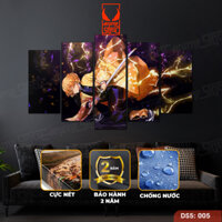 Tranh Demon slayer, tranh ghép 5 tấm dán tường canvas kim tuyến SIÊU RẺ. Tranh decor phòng ngủ phòng khách của bạn.