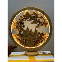 Tranh đèn gỗ pơ mu kích thước đường kính 45 cm