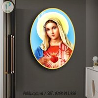 Tranh đèn led Công Giáo tráng gương treo phòng khách  Tranh Đức Mẹ Maria hào quang