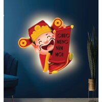 Tranh đèn led thần tài 5 chúc mừng năm mới uv cao cấp mặt mica sáng bóng kèm đinh treo