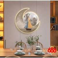 Tranh đèn led tráng gương in UV mặt mica bóng cánh buồm dưới trăng(kèm đinh treo)