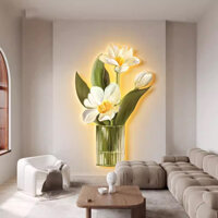 Tranh đèn led tráng gương uv cao cấp bình hoa tulip trắng tranh trang trí decor