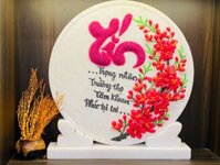 Tranh đĩa để bàn chữ Tín đá Cẩm thạch