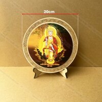 Tranh đĩa gỗ tròn Địa Tạng Vương Bồ Tát để bàn bằng gỗ chạm khắc laser 3D, mộc mạc, tinh xảo (đường kính 20cm)