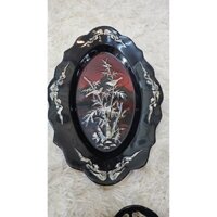 Tranh dĩa sơn mài cao cấp Thanh Bình Lê cẩn ốc đẹp 40x27x5 cm họa tiết MAI LAN CÚC TRÚC