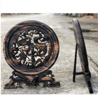 Tranh đĩa Tứ Linh gỗ Mun đường kính 40cm