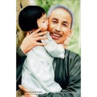 Tranh đính đa 5D- ảnh Bác Hồ bế thiếu nhi tự đính đá  full toàn bộ