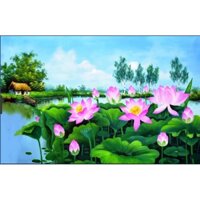 Tranh đính đá 5D toàn bộ hoa sen trang trí nhà cửa