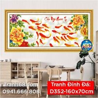 Tranh Đính Đá ABC cao cấp Cửu Ngư Quần Tụ D352 Kích thước: 160x70cm