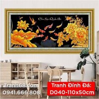 Tranh Đính Đá ABC cao cấp  Cửu  ngư Quần Hội D040 Kích thước: 110x50cm