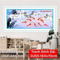 Tranh Đính Đá ABC cao cấp Cửu  Ngư Quần Hội D255 Kích thước: 160x70cm