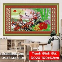 Tranh Đính Đá ABC cao cấp Mai khai phú quý D020 Kích thước: 100x62cm