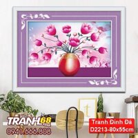 Tranh Đính Đá ABC cao cấp ái đích hoa đóa  D2213 Kích thước: 80x55cm