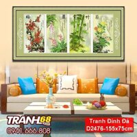 Tranh Đính Đá ABC cao cấp mai lan trúc cúc  D2476 Kích thước: 155x75cm