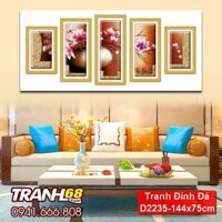 Tranh Đính Đá ABC cao cấp đông phương chi vận ngũ liên họa D2235 Kích thước: 144x75cm