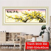 Tranh Đính Đá ABC cao cấp   Mai khai Phú Quý D181 Kích thước: 104x40cm