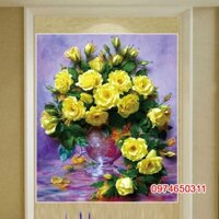 Tranh đính đá bình hồng vàng LV298 - KT:50x60cm