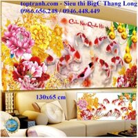 Tranh đính đá cá chép hoa mẫu đơn Y8267 chưa đính