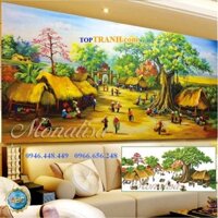 Tranh đính đá cảnh chợ quê xưa Việt Nam Y8158 chưa đính