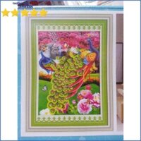 Tranh đính đá cao cấp Đôi Công Phu Thê Viên Mãn 3D DF001 |54x75 Cm| -Chưa đính