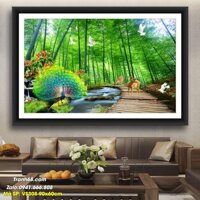 Tranh Đính Đá  cao cấp VS308 Trúc báo bình an  Kích thước: 90x60cm