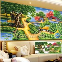 Tranh đính đá Cây đa đầu làng Y8044 kt 120x60cm