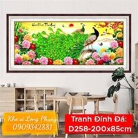 Tranh đính đá Chim Công Hoa khai phú quý 2m*90 ( chưa đính)