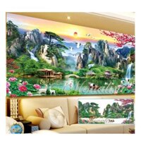 Tranh đính đá cỡ lớn Sơn thủy hữu tình y8233 (120x60 cm) [KHO SỈ] Tranh chất lượng cao