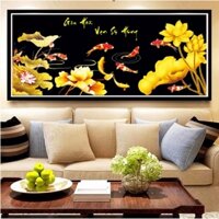 Tranh đính đá Cửu Ngư (Gia Hòa Vạn Sự Hưng) - LV126(105x50cm) - chưa gắn đá