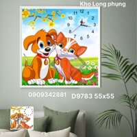 Tranh đính đá Đôi chó 55x55  -D9783( chưa đính)