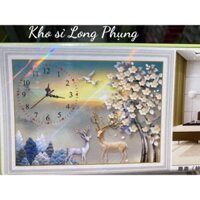 Tranh đính đá Đồng hồ 2 con nai  Dream  valley mẫu mới  D9729 (60 cm ngang , cao 45 cm ) chưa đính