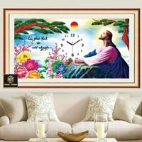 Tranh đính đá đồng hồ chúa giesu KT:79x45cm, tranh chưa đính đá và chưa khung