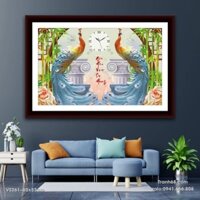 Tranh đính đá đồng hồ gia hoà vạn sự hưng KT:80x53cm,tranh chưa đính và chưa khung