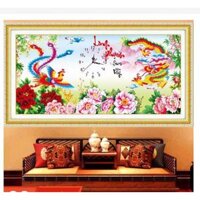 Tranh đính đá đồng hồ long phụng sum vầy LV139 (94 x 45 cm)