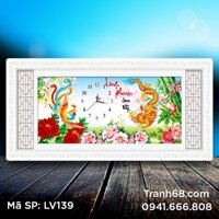 Tranh đính đá Đồng Hồ Long Phụng Sum Vầy LV139 kích thước 94*45cm.