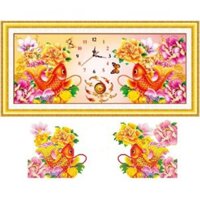 Tranh đính đá Đồng Hồ Tài Lộc Cá Chép Df2678 (110x50) chưa đính
