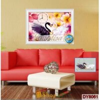Tranh đính đá Đồng hồ Uyên ương tương phùng - DY8061 (70x50 cm)
