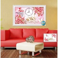 Tranh đính đá đồng hồ Vợ Chồng Y8115-80x50cm