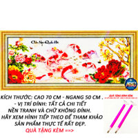 Tranh Đính Đá Giá Rẻ - Chín Cá Và Hoa Mẫu Đơn Phát Tài 68 (Kèm Quà Tặng) - Tranh Minh Hiền (TỰ ĐÍNH ĐÁ)