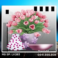 Tranh đính đá  Hoa Tulip hồng LV283 kích thước 60*60cm.