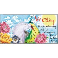 Tranh đính đá khổ lớn Vợ Chồng - Công Trắng Xanh 88595 (92x50cm) [KHO SỈ] Tranh chất lượng cao