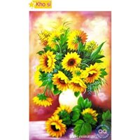 Tranh đính đá kích thước nhỏ Bình hoa hướng dương Vs076 (50x75cm) [KHO SỈ] Tranh chất lượng cao