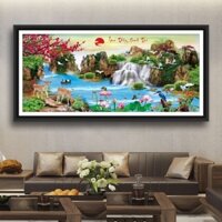 Tranh đính đá phong cảnh Bát phương tụ tài KT:120x60cm,150x70cm. Tranh chưa làm và chưa khung tranh
