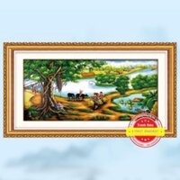 Tranh đính đá phong cảnh làng quê CÂY ĐA ĐẦU LÀNG 200*95 - DD9640