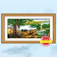 Tranh đính đá phong cảnh làng quê CÂY ĐA ĐẦU LÀNG 200*95 - DD9640