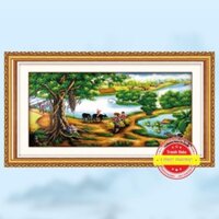 Tranh đính đá phong cảnh làng quê CÂY ĐA ĐẦU LÀNG 200*95 - DD9640