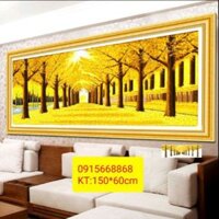 Tranh đính đá phong cảnh mùa thu lá vàng tuyệt đẹp kt 150*60cm